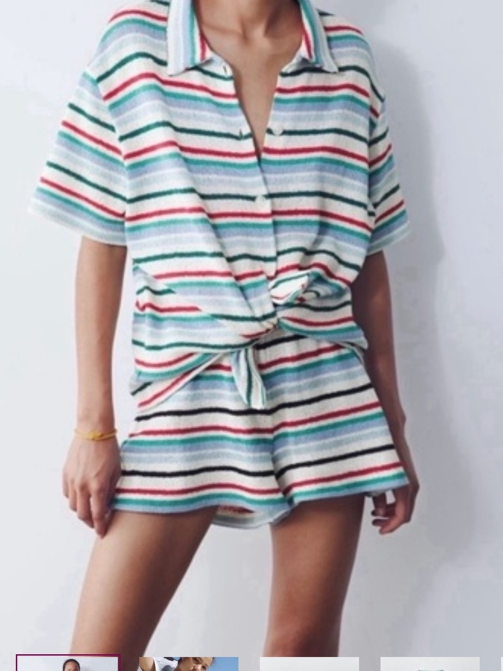 Zara Multicolor Striped Knit Set  in White, Green, Blue, Red